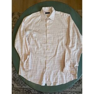Material London Mens XL Button Down Shirt LS Cotton‎ Grid Check Pink White